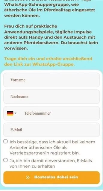 Anmeldeformular der Landingpage